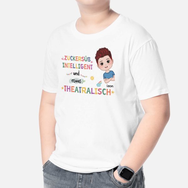 Zuckersüß Intelligent Und Etwas Theatralisch - Personalisiertes Geschenk | T-Shirt für Kinder Schn?ppchen – Bild 2