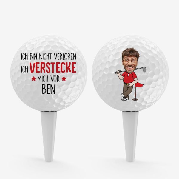 Ich Bin Nicht Verloren - Personalisiertes Geschenk | Golfball für Männer mit Gesicht lustig Rabatt