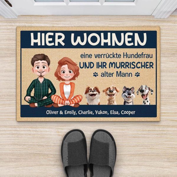 Eine Verrückte Hundefrau Und Ihr Mürrischer Alter Mann - Personalisiertes Geschenk | Fußmatte mit Hund Rabatt – Bild 2