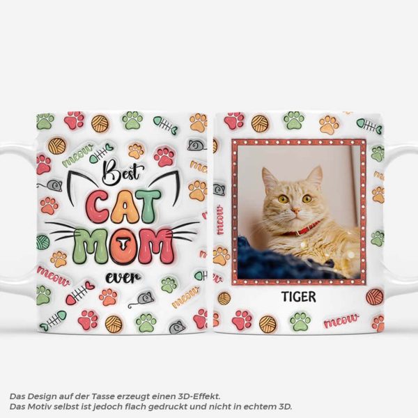 [3D-Druck-Effekt] Beste Katzenmama Aller Zeiten - Personalisiertes Geschenk | Katzen Tasse mit Foto Verkauf