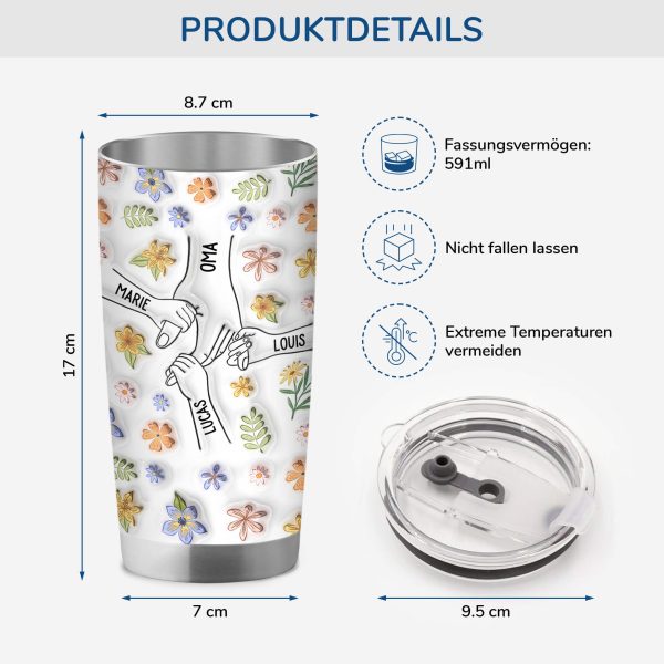 [3D-Druck-Effekt] Oma Mama Kinder Blumen - Personalisiertes Geschenk | Thermobecher 20oz für Omas Mamas Angebot – Bild 3