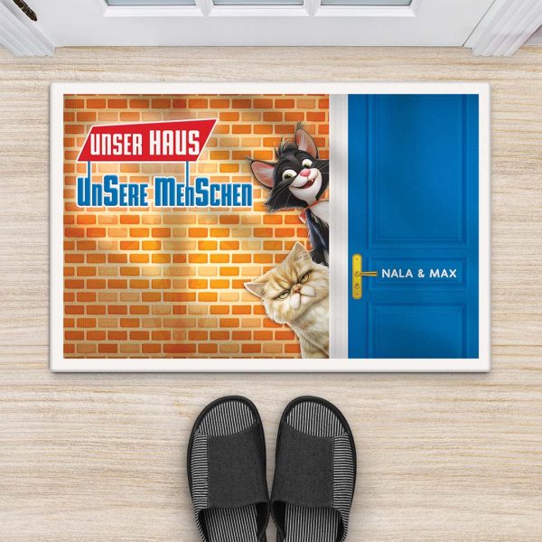 Unser Haus Unsere Menschen - Personalisiertes Geschenk | Fußmatte Katzen Mode – Bild 2