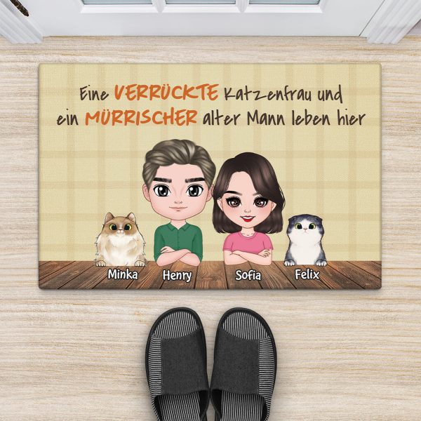 Eine verrückte Katzenfrau Und Ein Mürrischer Alter Mann Leben Hier -  Personalisiertes Geschenk | Fußmatte für Katzenliebhaber Schn?ppchen – Bild 2