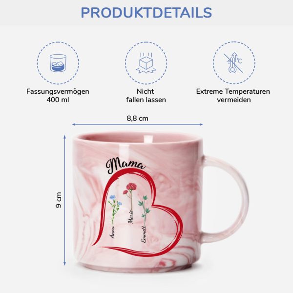 Oma Mama Kinder Blumen Herzen - Personalisiertes Geschenk | Marmor Tasse für Omas Mamas Online-Schn?ppchen – Bild 3