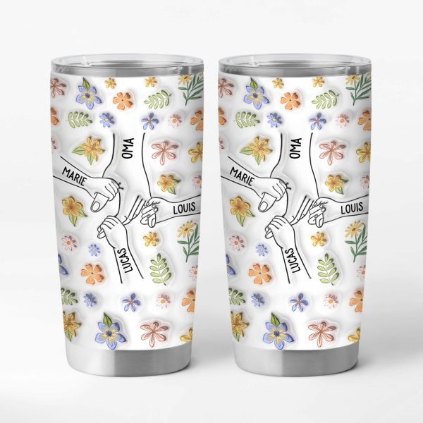 [3D-Druck-Effekt] Oma Mama Kinder Blumen - Personalisiertes Geschenk | Thermobecher 20oz für Omas Mamas Angebot