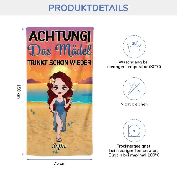 Achtung Die Mädels Trinken Schon Wieder - Personalisiertes Geschenk | Strandtuch für Frauen Angebot – Bild 3