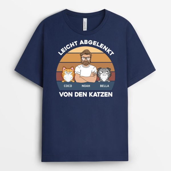 Leicht Abgelenkt Von Den Katzen - Personalisiertes Geschenk | T-Shirt für Katzenliebhaber Online-Schn?ppchen