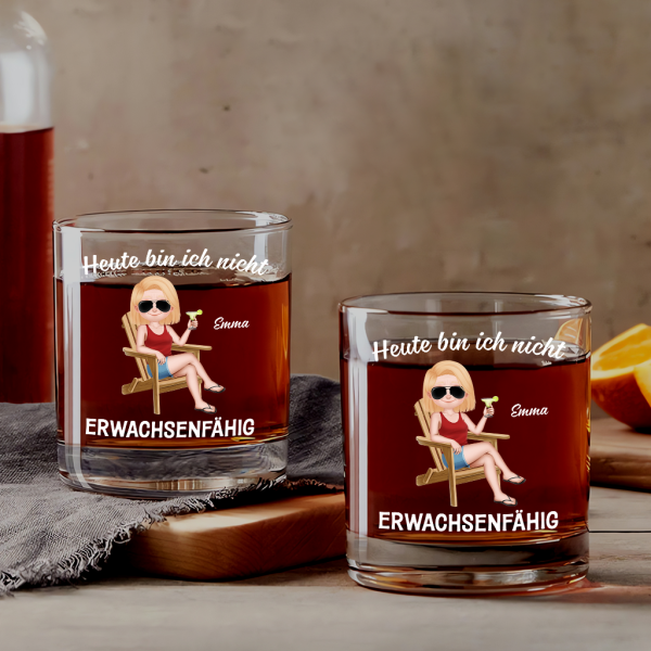 Heute Bin Ich Nicht Erwachsenfähig - Personalisiertes Geschenk | Whiskyglas für Frauen mit Gesicht lustig Online-Schn?ppchen