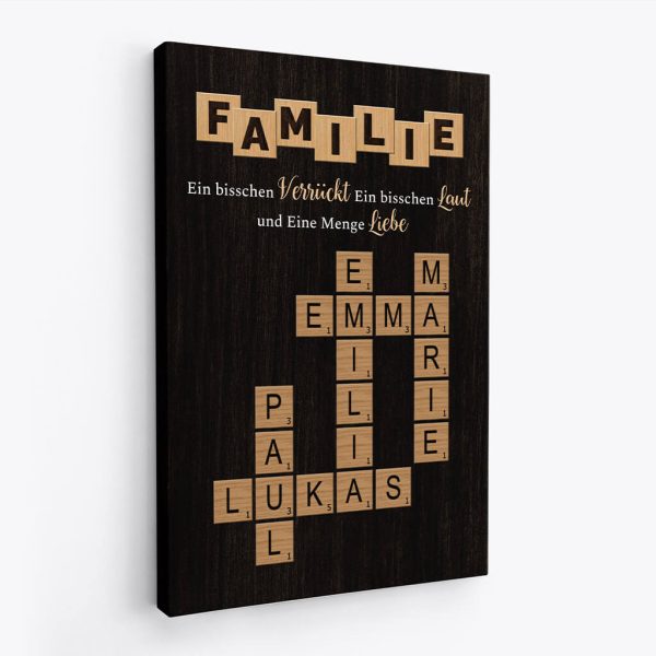 Familie Ein Bisschen Verrückt Ein Bisschen Laut Und Eine Menge Liebe Kreuzworträtsel - Personalisiertes Geschenk | Leinwand für die Familie Online – Bild 2