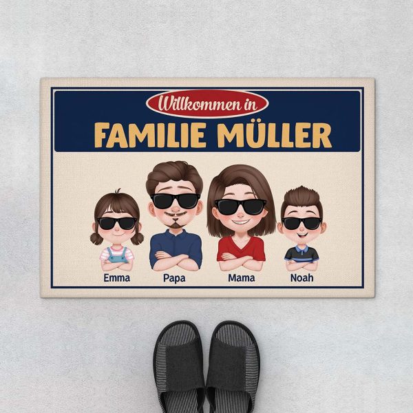 Die Familie Cartoon - Personalisiertes Geschenk | Fußmatte Familie Online