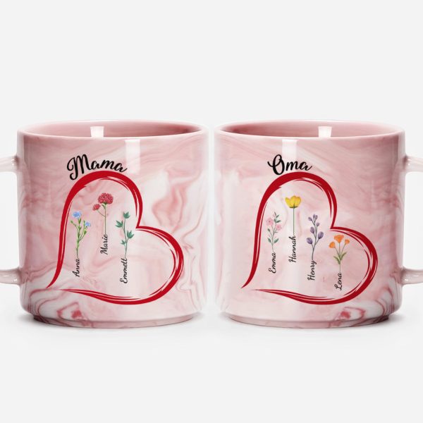 Oma Mama Kinder Blumen Herzen - Personalisiertes Geschenk | Marmor Tasse für Omas Mamas Online-Schn?ppchen