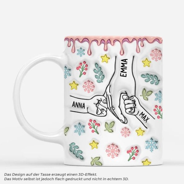 [3D-Druck-Effekt]  Mama Und Kinder Hand In Hand - Personalisiertes Geschenk | Tasse für Mamas zu Weihnachten Verkauf