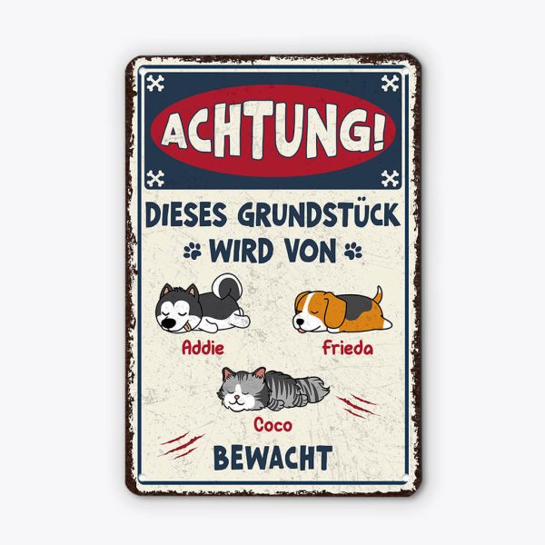 Dieses Grundstück wird von ... bewacht - Personalisiertes Geschenk | Türschild für Tierliebhaber Verkauf