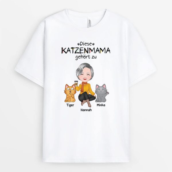 Diese Katzenmama Gehört Zu - Personalisiertes Geschenk | T-Shirt für Katzenliebhaber mit süßen Katzen Schn?ppchen – Bild 2