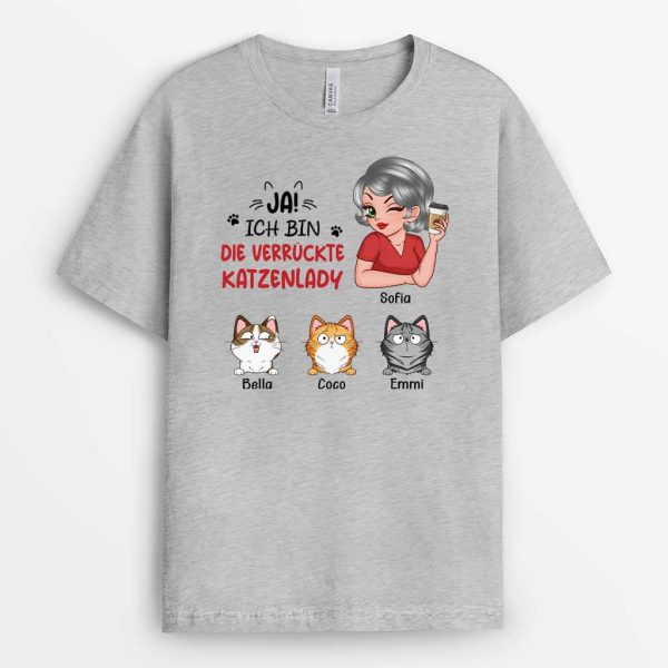 Ja Ich Bin Die Verrückte Katzenlady - Personalisiertes Geschenk | T-Shirt für Katzenliebhaber Online-Schn?ppchen – Bild 2